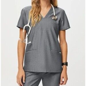 FIGS Casma Three Pocket Scrub Top Sz XS Womens Graphite Gray Nurse FW1100